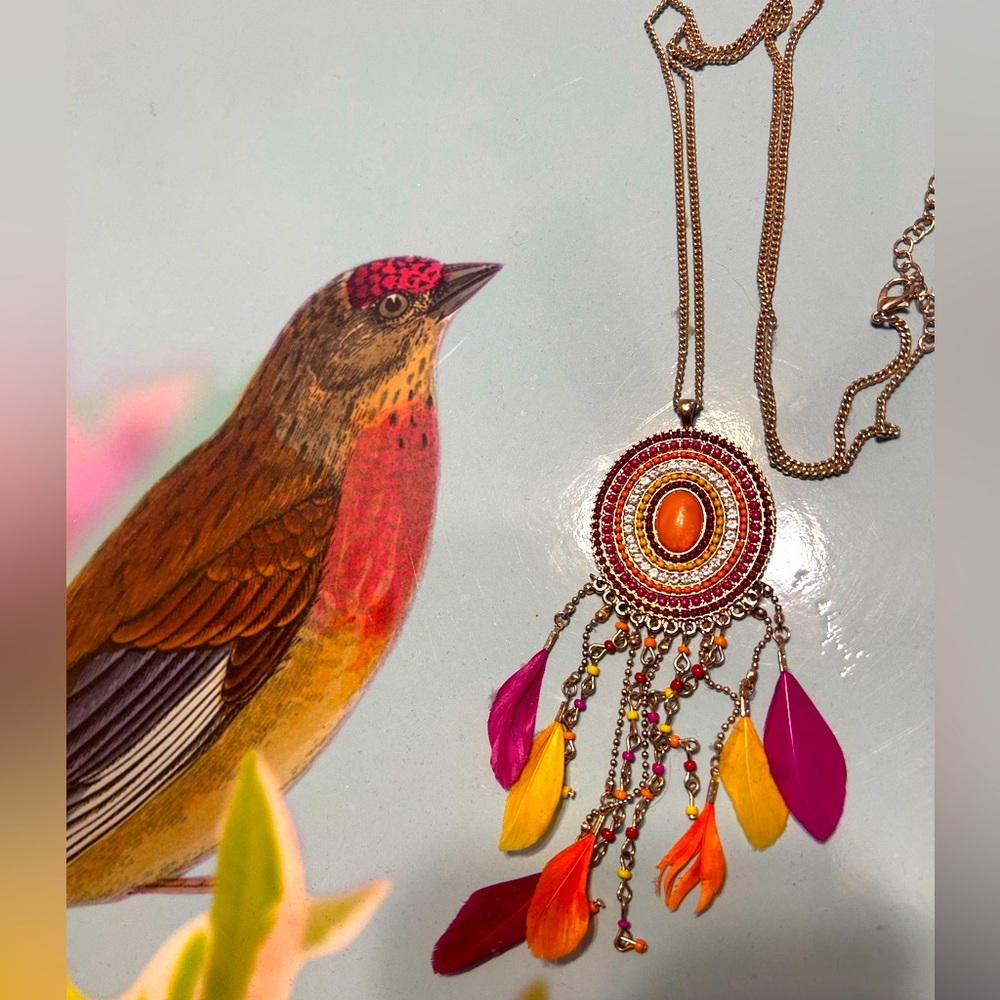 PRICE DROP NWOT Anthropologie  Boho Long feathers, rhinestones, pendants